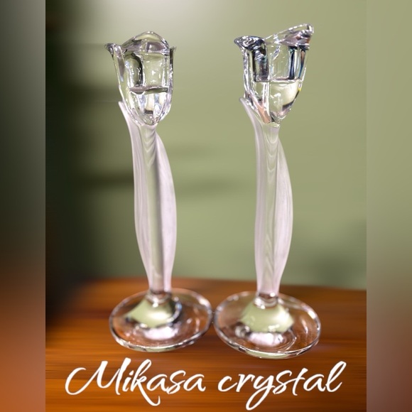 Mikasa-Aria Tulip Candleholders Lead Crystal Frosted 8" Leaves&Tulip. Like new! - Picture 5 of 10